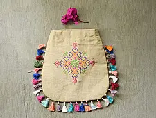 Soof Embroidery | Potli Cotton Purse / Cotton Potli Sling Bag - Beige 