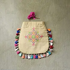 Soof Embroidery | Potli Cotton Purse / Cotton Potli Sling Bag - Beige 