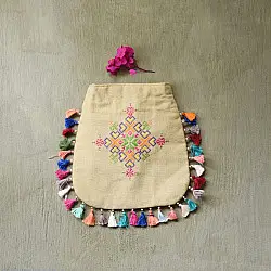 Soof Embroidery | Potli Cotton Purse / Cotton Potli Sling Bag - Beige 