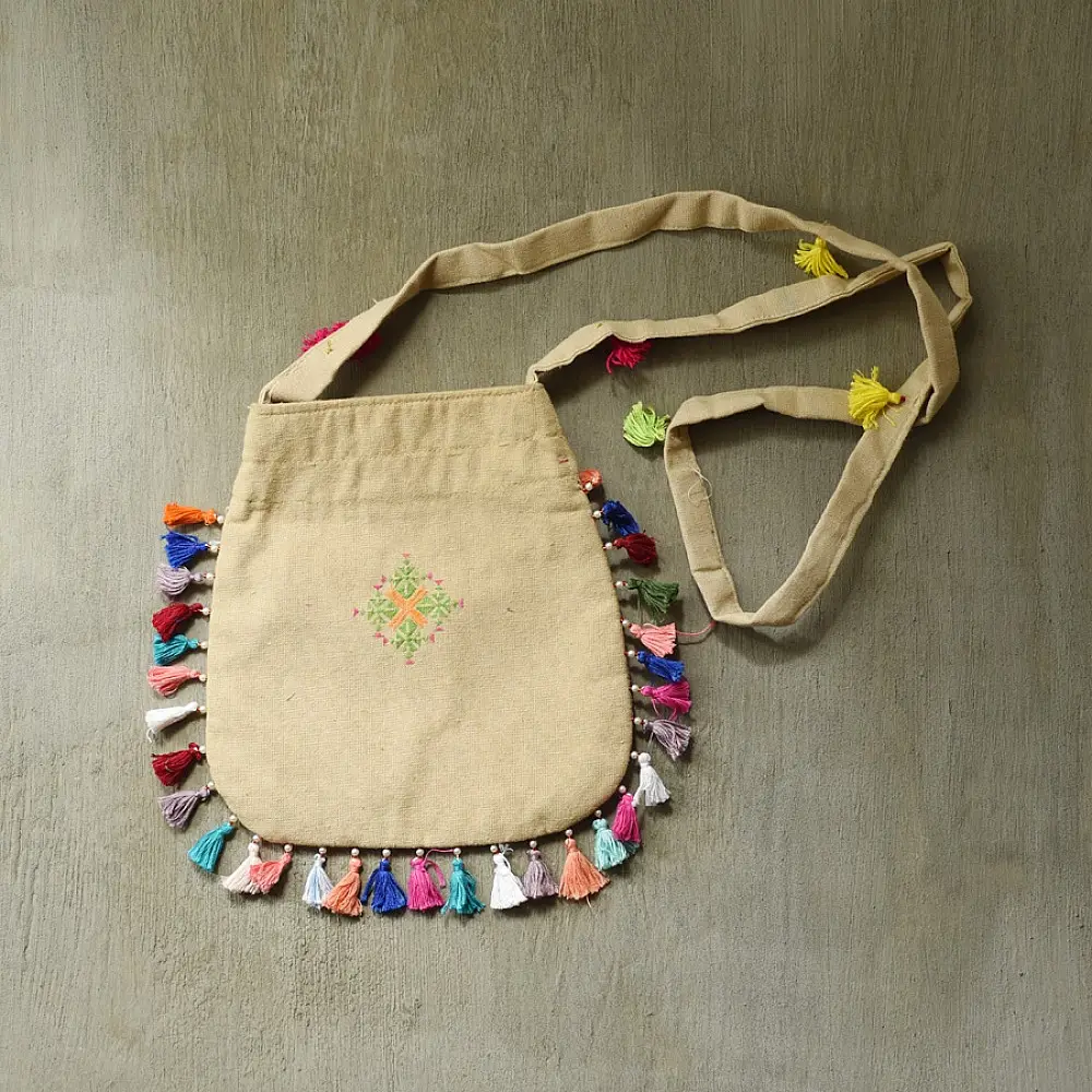 shop Potli Cotton Purse / Cotton Potli Sling Beige  Bag