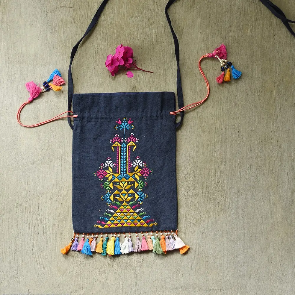shop Potli Cotton Purse / Cotton Potli Sling blue Bag