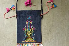 Soof Embroidery | Potli Cotton Purse / Cotton Potli Sling Blue Bag