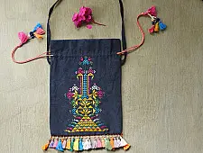 Soof Embroidery | Potli Cotton Purse / Cotton Potli Sling Blue Bag