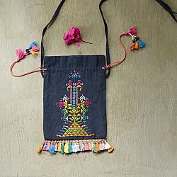 Soof Embroidery | Potli Cotton Purse / Cotton Potli Sling Blue Bag