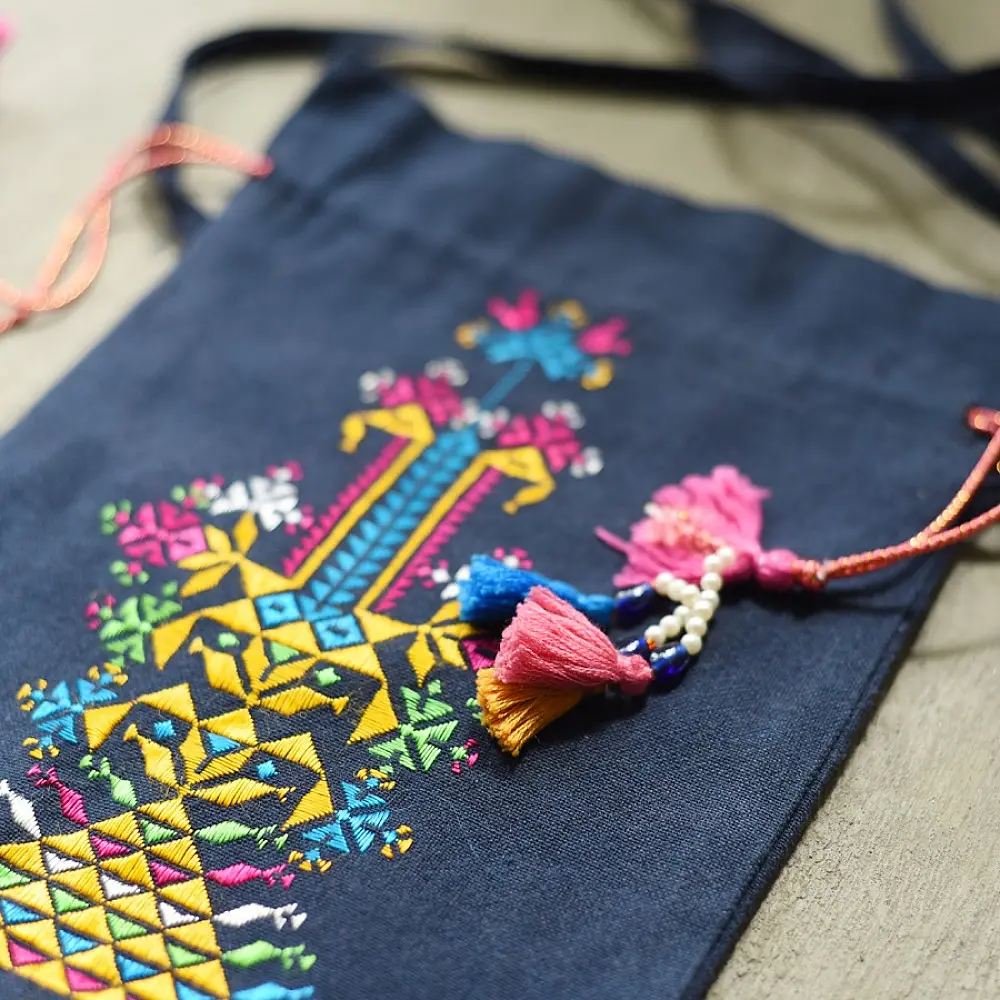shop Potli Cotton Purse / Cotton Potli Sling blue Bag