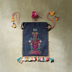 Soof Embroidery | Potli Cotton Purse / Cotton Potli Sling Bag - Bead Work