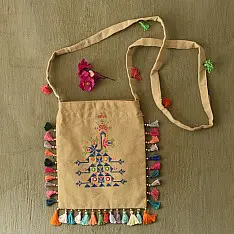 Soof Embroidery | Potli Cotton Purse / Handloom Cotton Potli Sling Bag