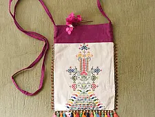 Soof Embroidery | Potli Cotton Purse / Cotton Potli Sling Bag - Off White