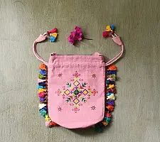 Soof Embroidery | Potli Cotton Purse / Cotton Potli Sling Bag - Pink