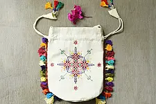 Desert Threads | Hand Embroidered Potli Purse - Off White