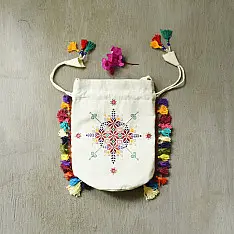 Desert Threads | Hand Embroidered Potli Purse - Off White
