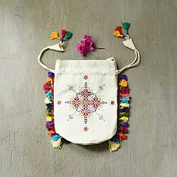 Desert Threads | Hand Embroidered Potli Purse - Off White