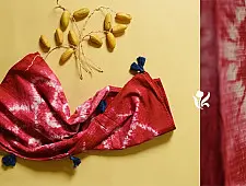 A Complement to Summer ⁑ Handcrafted Shibori Dupatta - Red Ogee Waves, Tritik