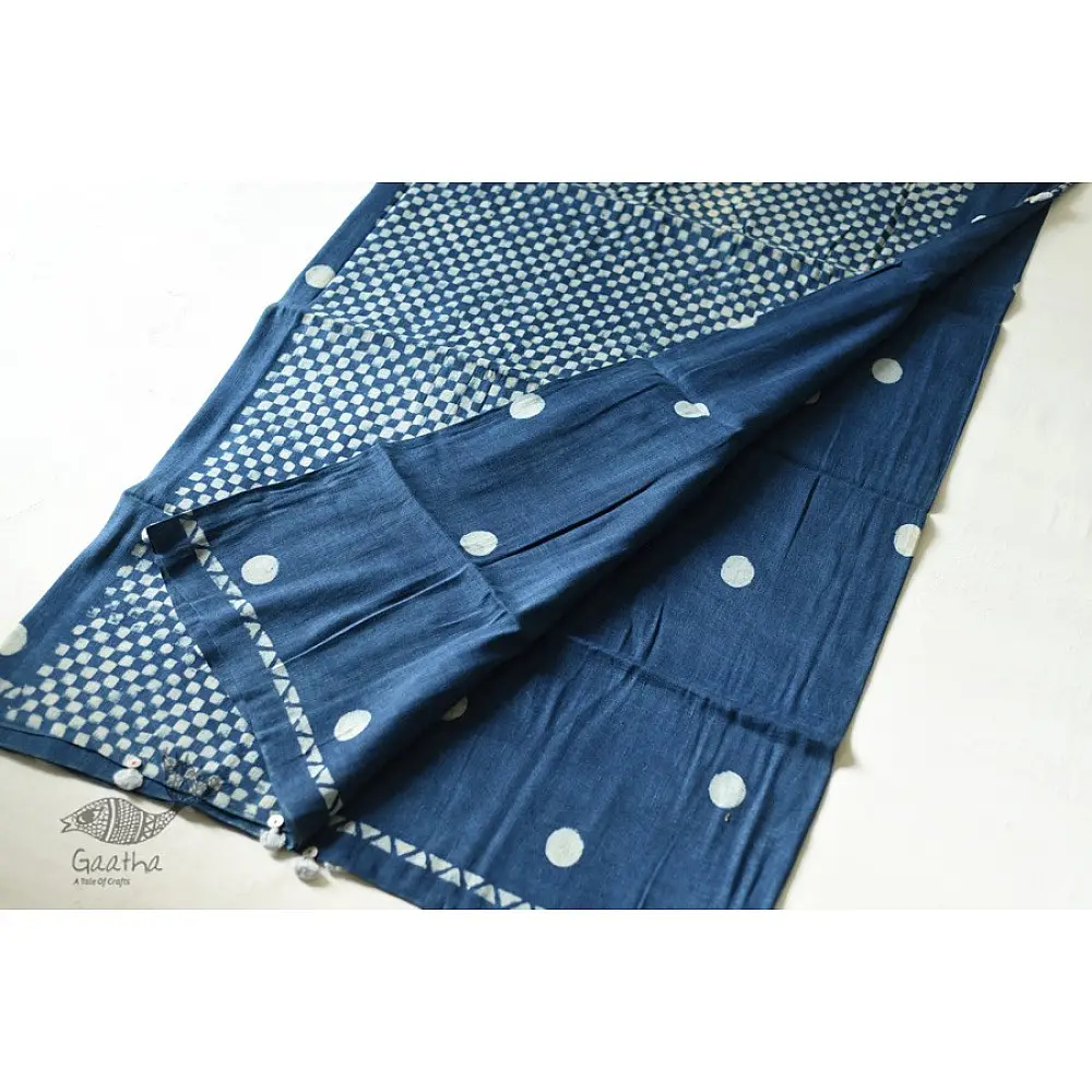 Block Printed Saree with Natural Dyed - Linen Handloom