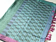 Koyal . कोयल | Block Printed Saree . Cotton Silk Handloom - Sparrow Motif