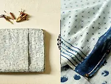 Koyal . कोयल | Block Printed Saree with Natural Dyed - Linen Handloom -Lotus Print