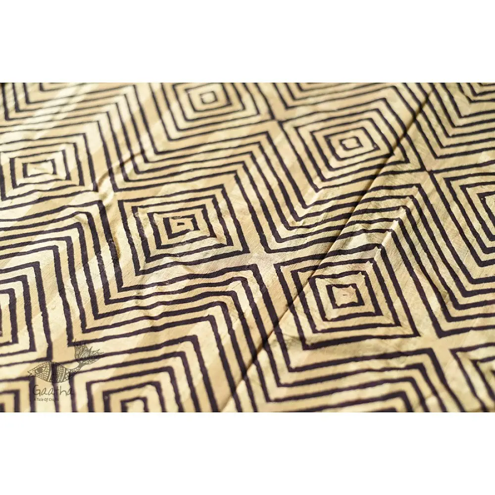 Natural Color . Block Printed Pure Silk Saree - Black