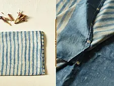 Koyal . कोयल ~ Natural Color . Pure Silk Saree - Sky Blue Stripes 