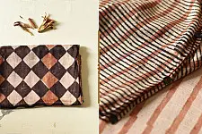 Koyal . कोयल ~ Natural Dyed . Block Printed Pure Silk Saree - Brown & Black Checks 