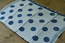 Koyal . कोयल | Natural Color . Linen Handloom Block Printed Saree - Circle & Lotus