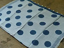 Koyal . कोयल | Natural Color . Linen Handloom Block Printed Saree - Circle & Lotus