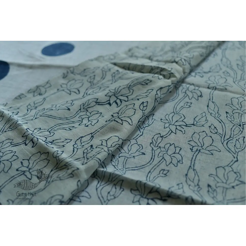 Natural Color . Linen Handloom Block Printed Saree