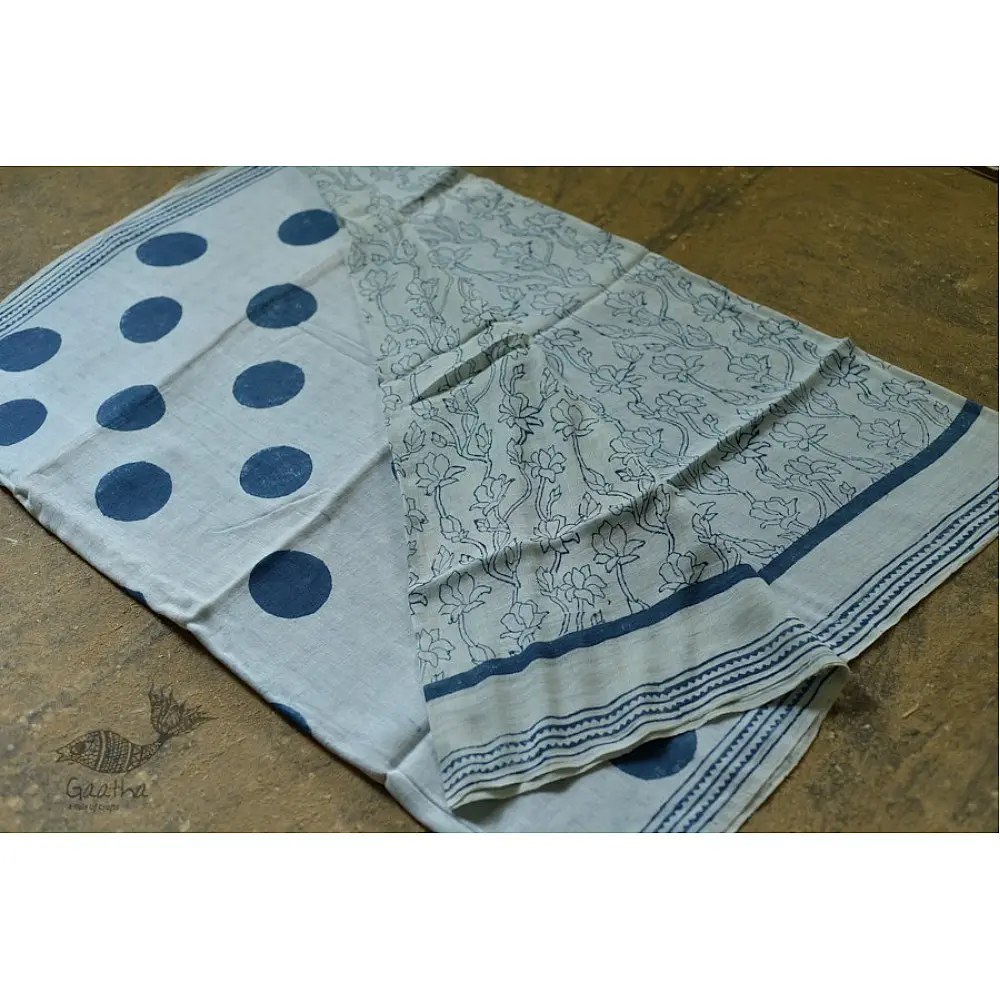 Natural Color . Linen Handloom Block Printed Saree