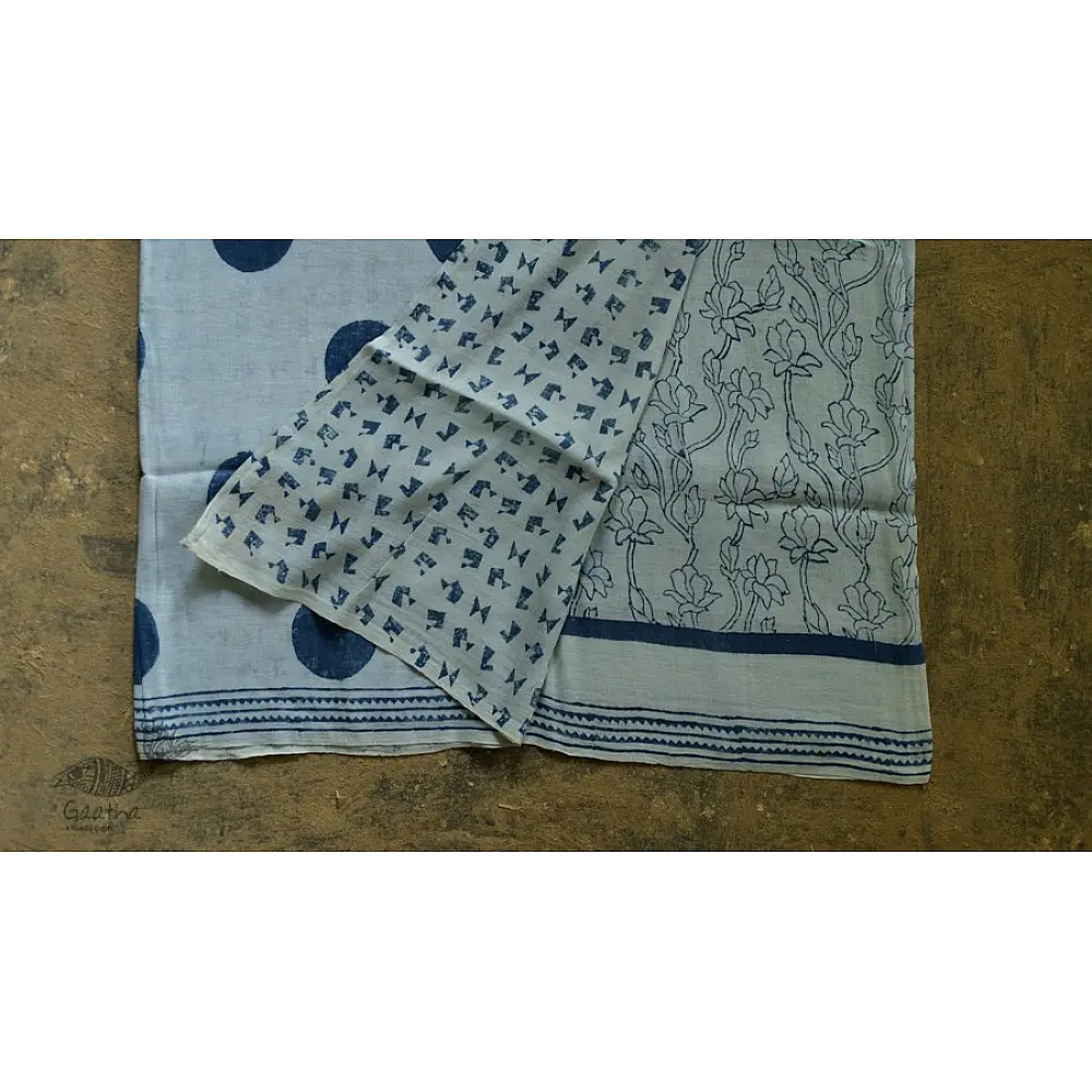 Natural Color . Linen Handloom Block Printed Saree