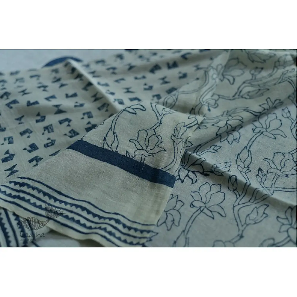 Natural Color . Linen Handloom Block Printed Saree