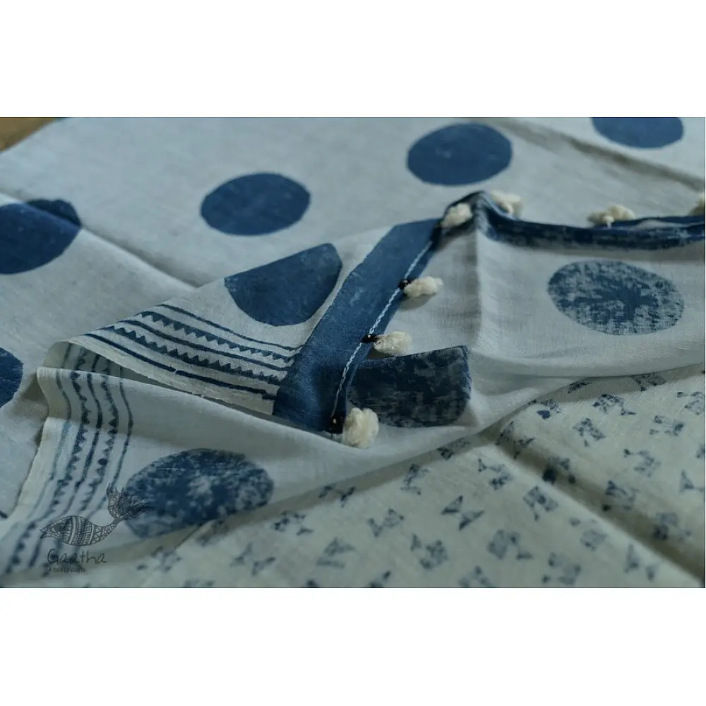 Natural Color . Linen Handloom Block Printed Saree