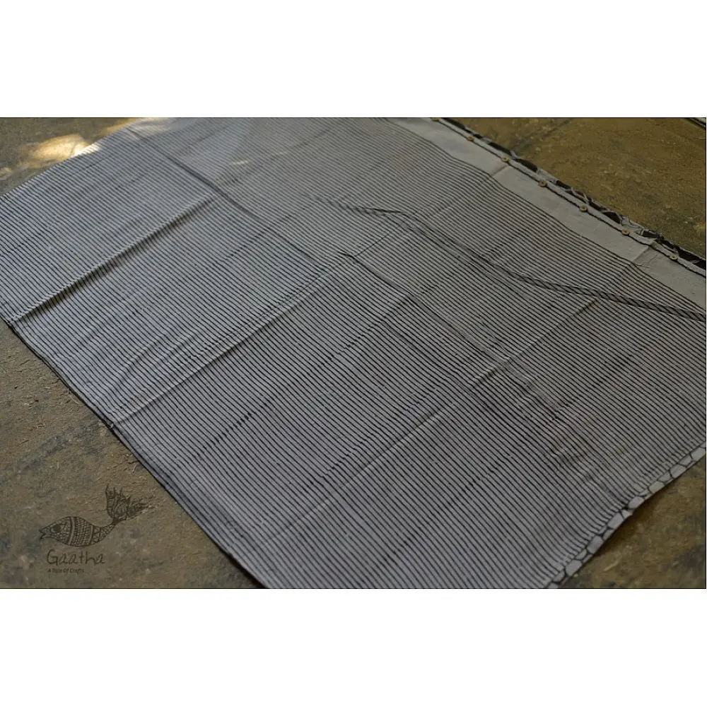 Handloom lndigo block printed cotton saree