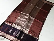 Vasudha | Handloom Banarasi Saree with Zari Border - Kattha colour
