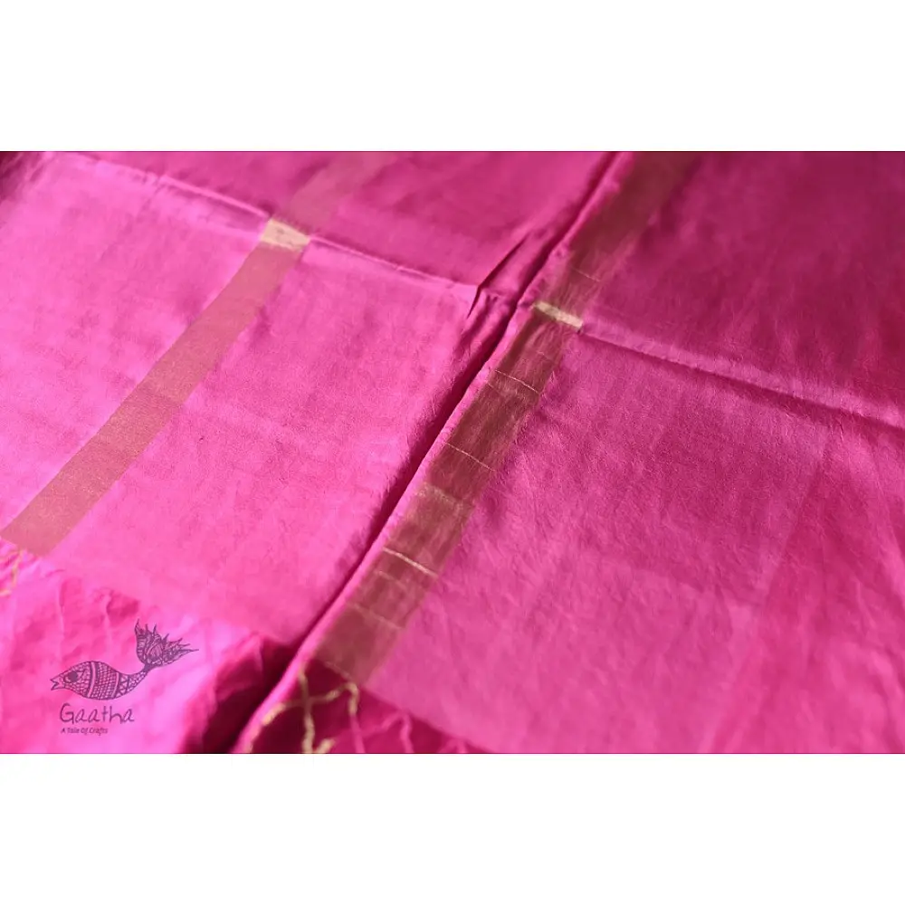 Buy Handwoven Banarasi Silk Rani Pink saree with zari border