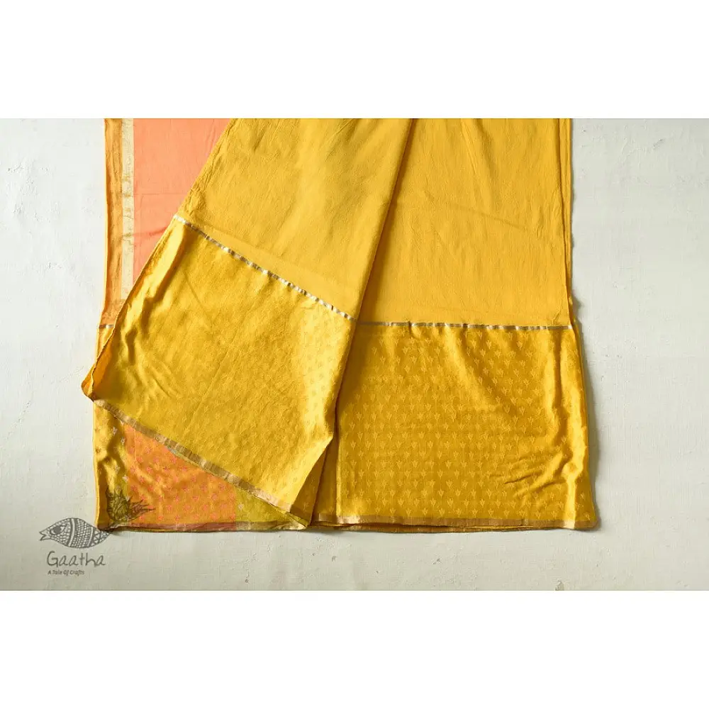 Buy new Banarasi Silk saree Yellow saree with mashru border