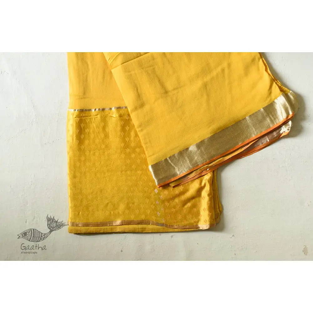 Buy new Banarasi Silk saree Yellow saree with mashru border