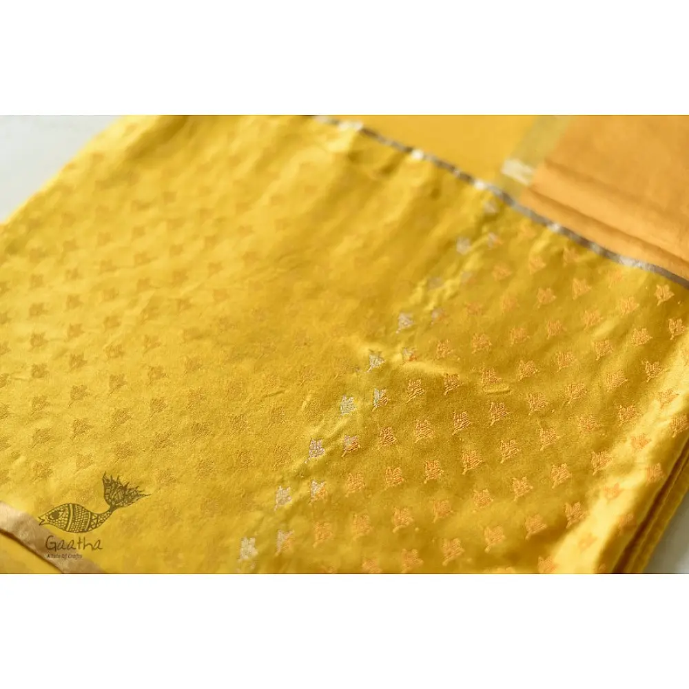 Buy new Banarasi Silk saree Yellow saree with mashru border