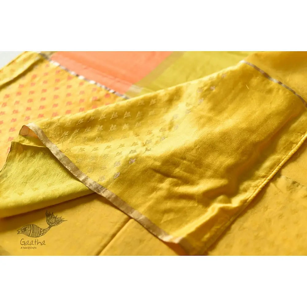 Buy new Banarasi Silk saree Yellow saree with mashru border