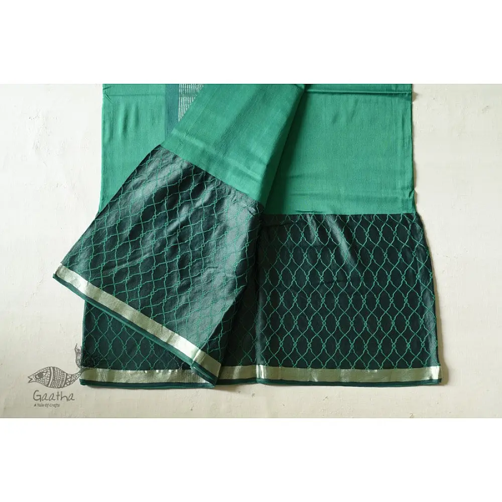 Buy Handloom Green Banarasi saree with mashru silk border
