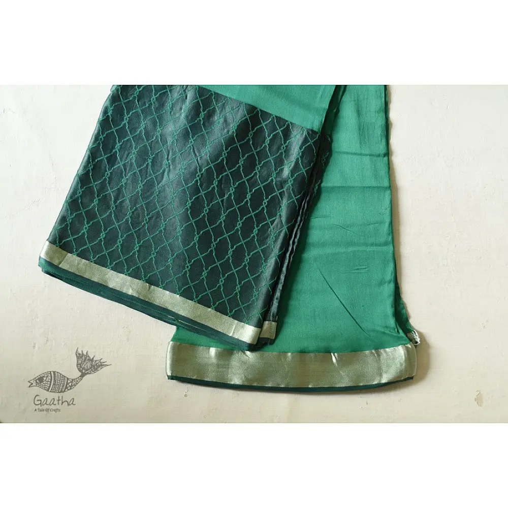 Buy Handloom Green Banarasi saree with mashru silk border