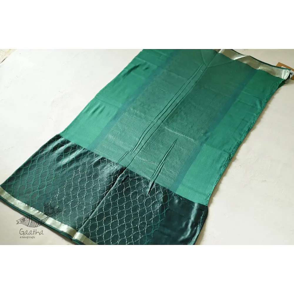 Buy Handloom Green Banarasi saree with mashru silk border