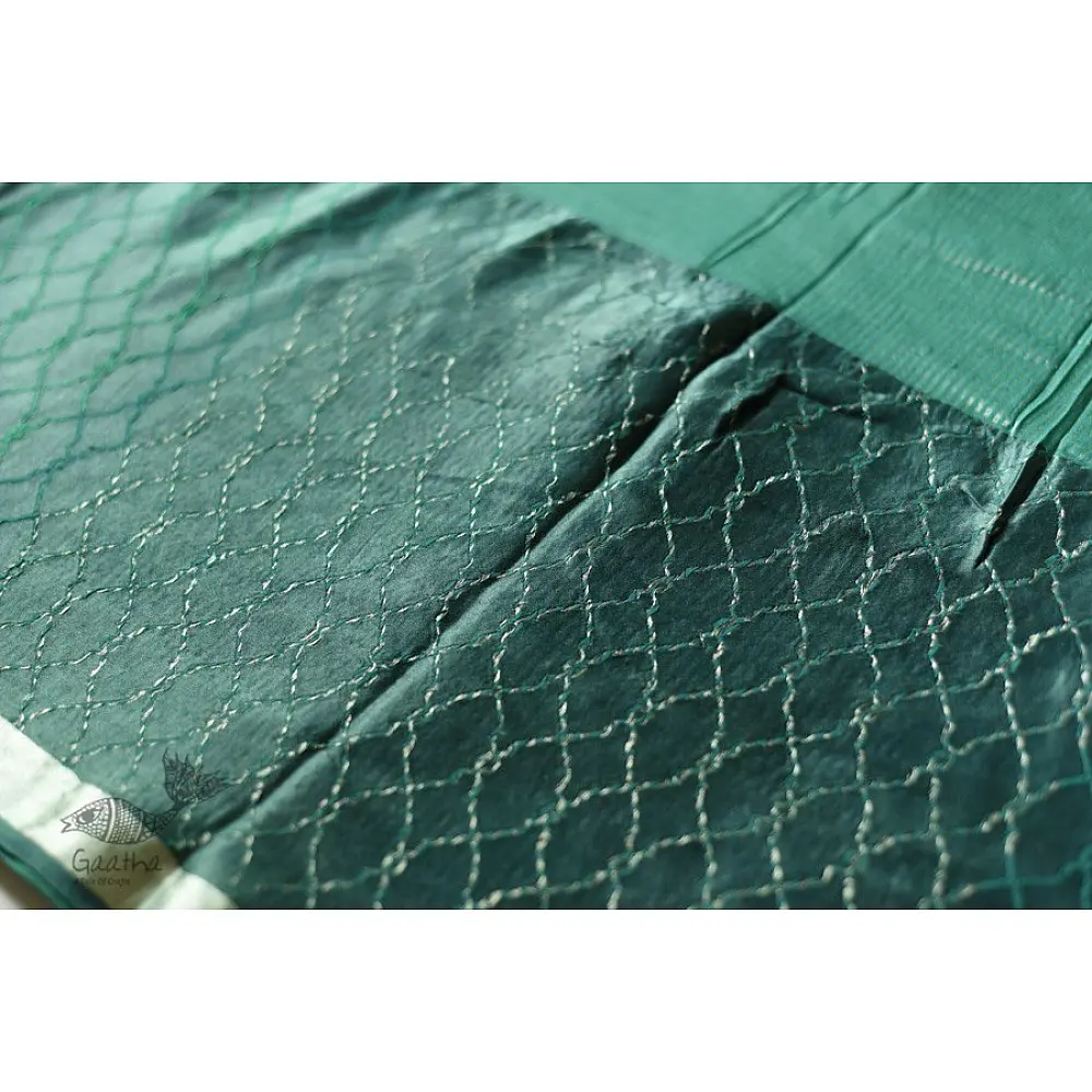 Buy Handloom Green Banarasi saree with mashru silk border