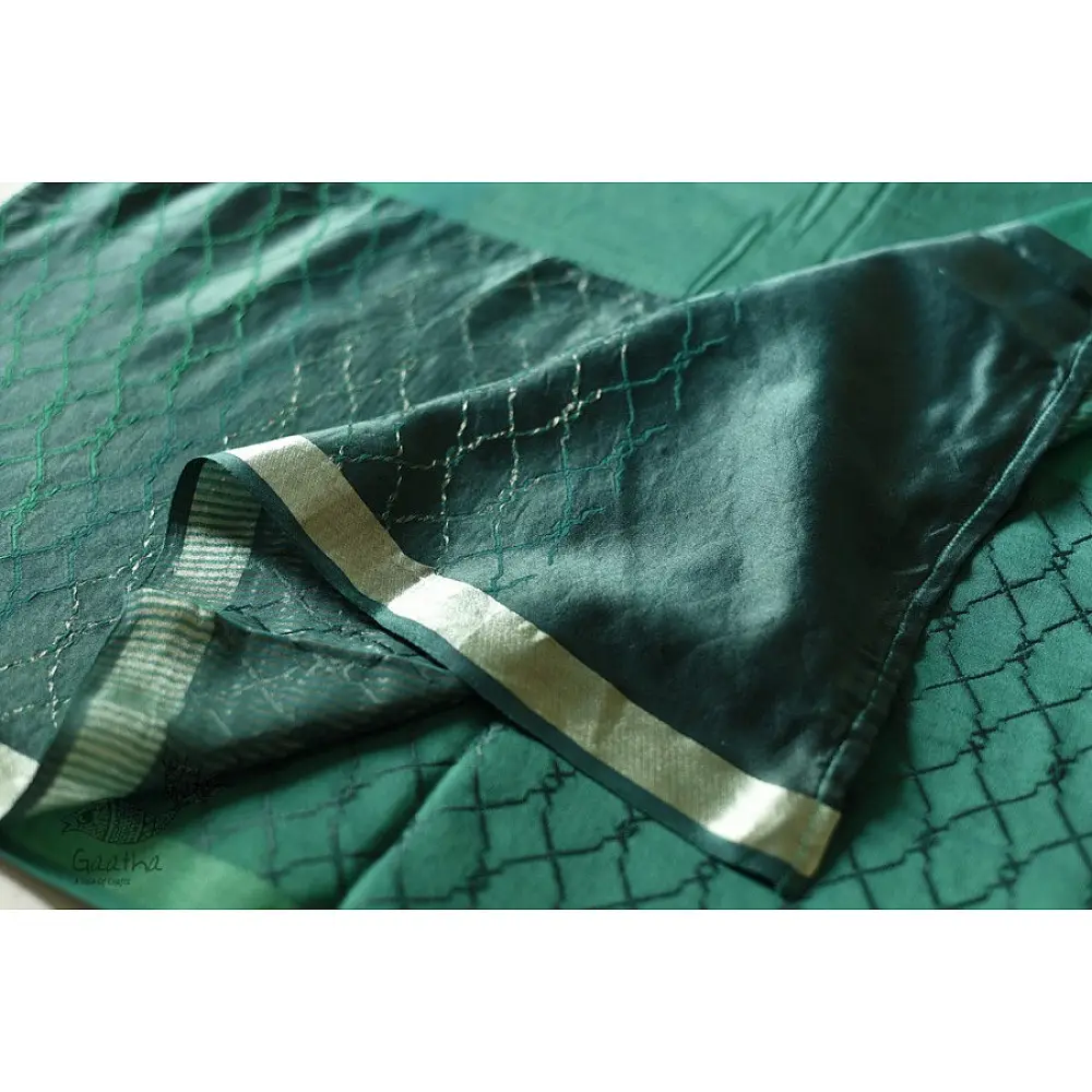 Buy Handloom Green Banarasi saree with mashru silk border