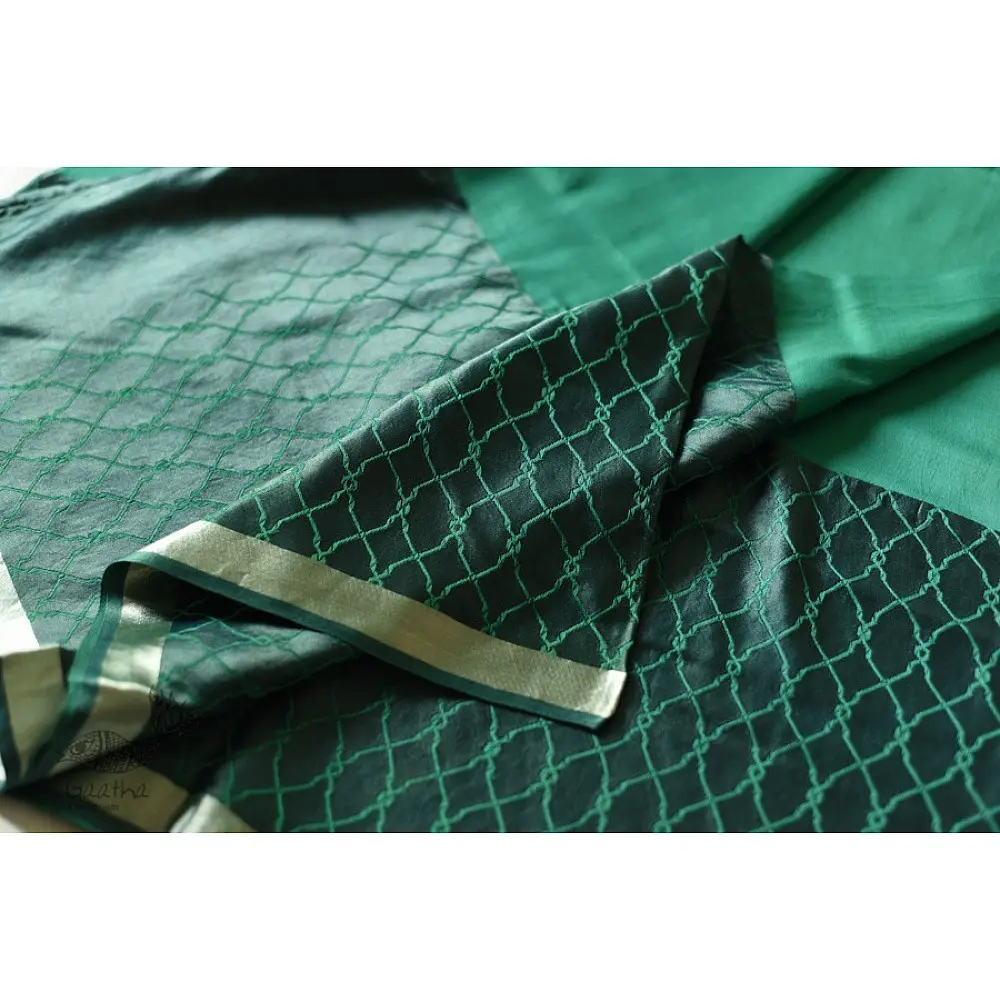 Buy Handloom Green Banarasi saree with mashru silk border