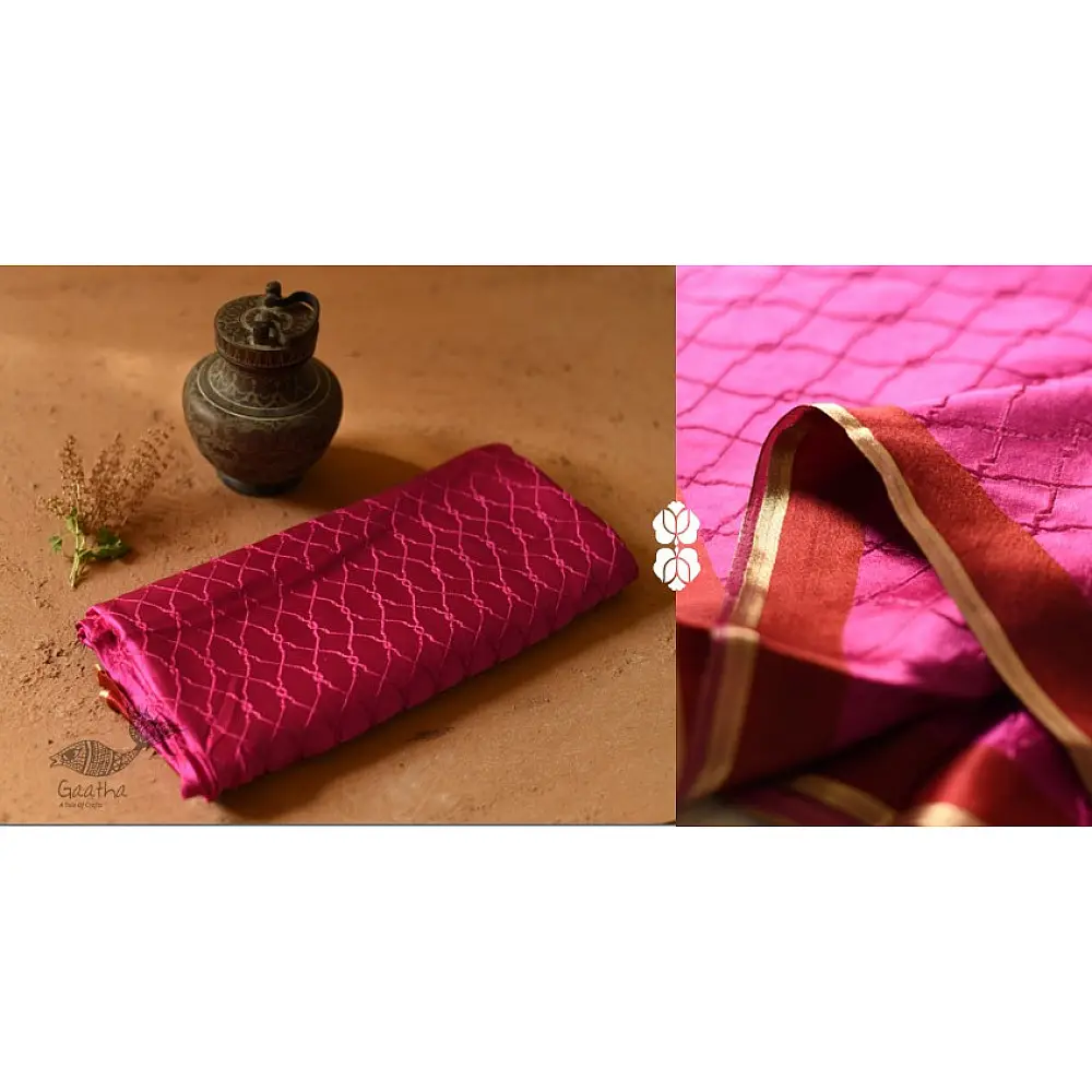 Buy Handwoven Banarasi Silk Rani Pink saree with zari border