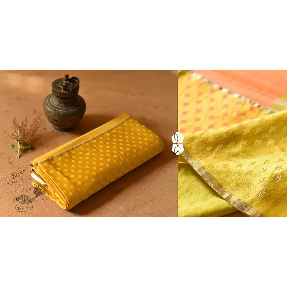 Buy new Banarasi Silk saree Yellow saree with mashru border