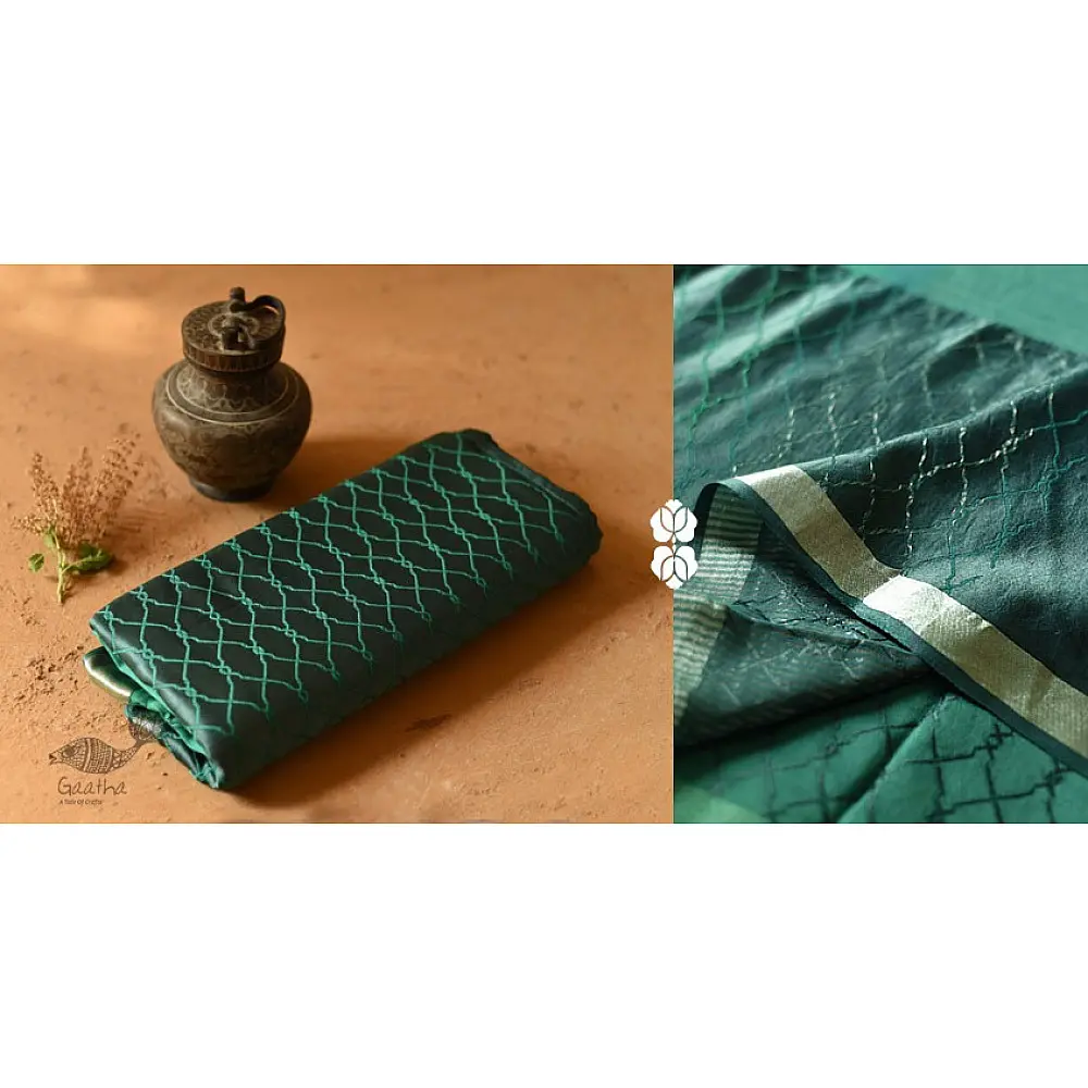 Buy Handloom Green Banarasi saree with mashru silk border