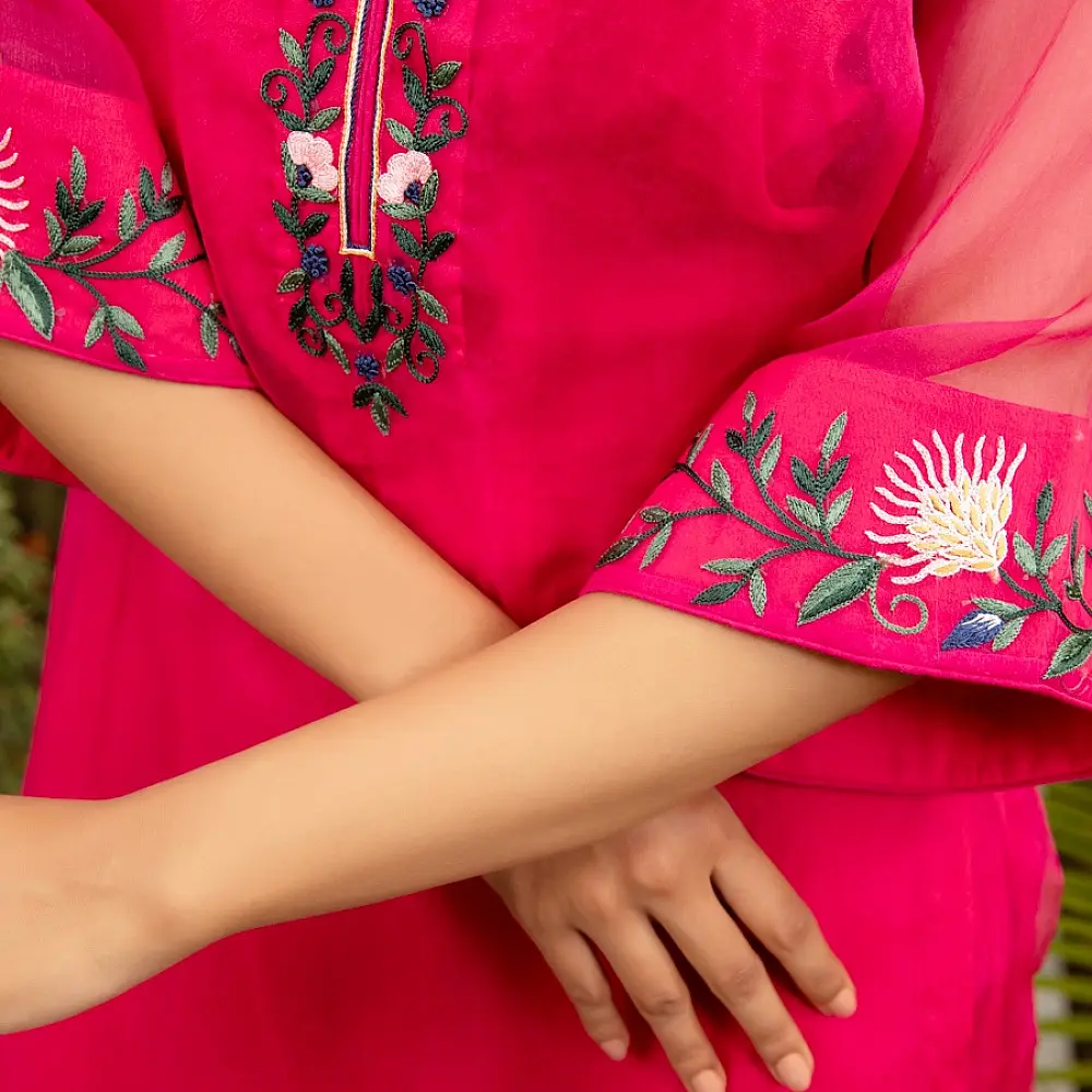 shop Hand Embroidered Chanderi Kurta Set