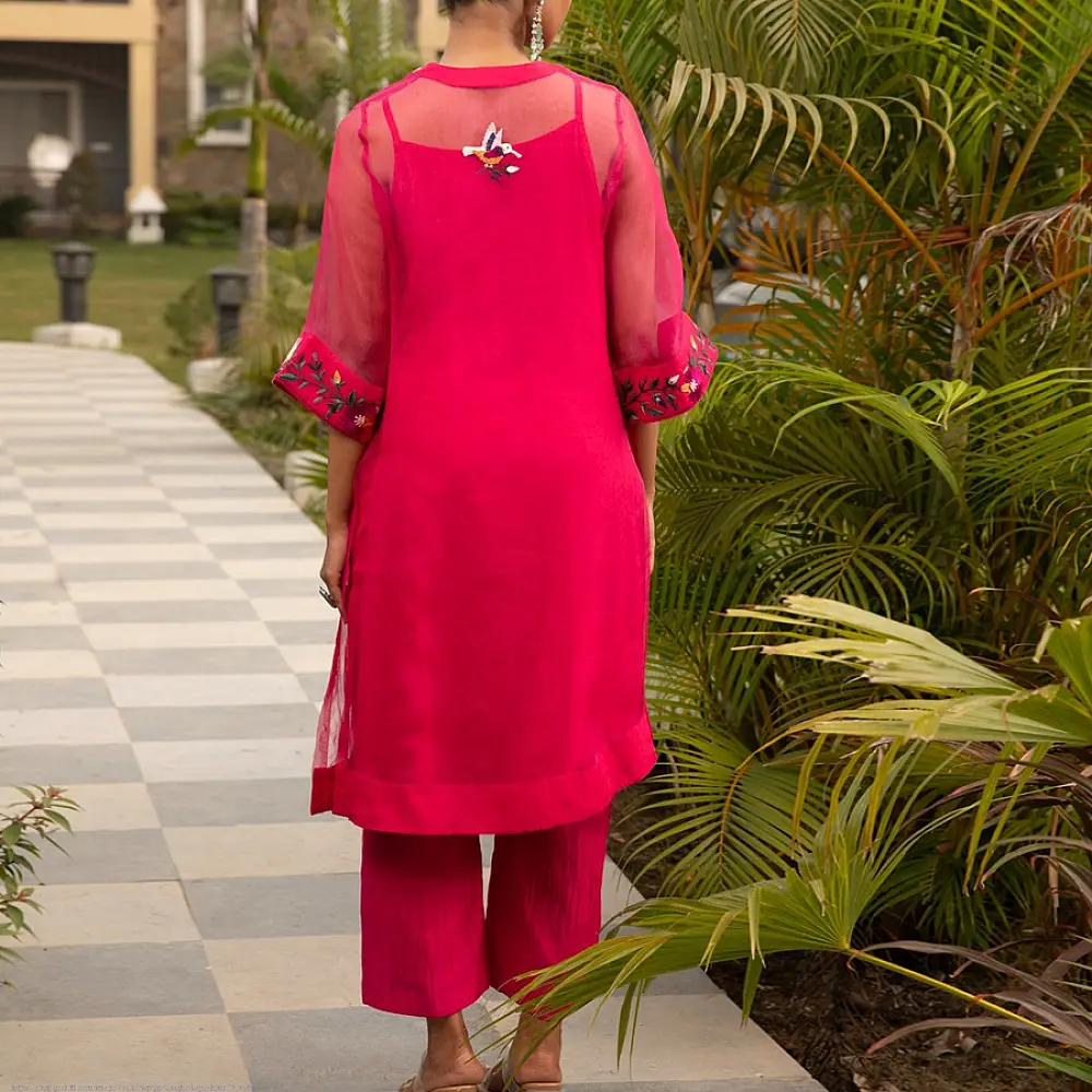 shop Hand Embroidered Chanderi Kurta Set
