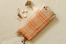 Kopal ❅ Handloom Linen Embroidered Saree - Light Orange