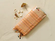 Kopal ❅ Handloom Linen Embroidered Saree - Light Orange